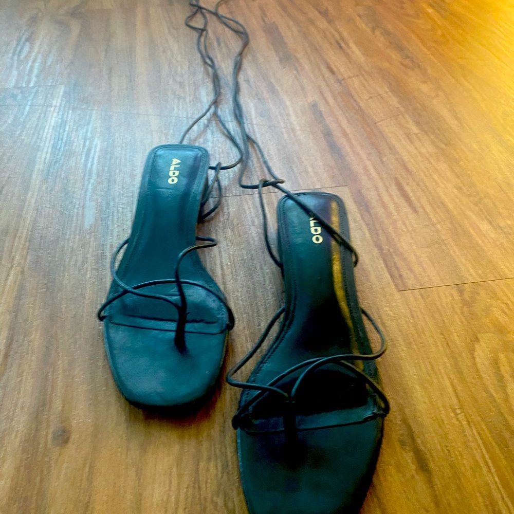 Black Aldo Tie Strap Sandals